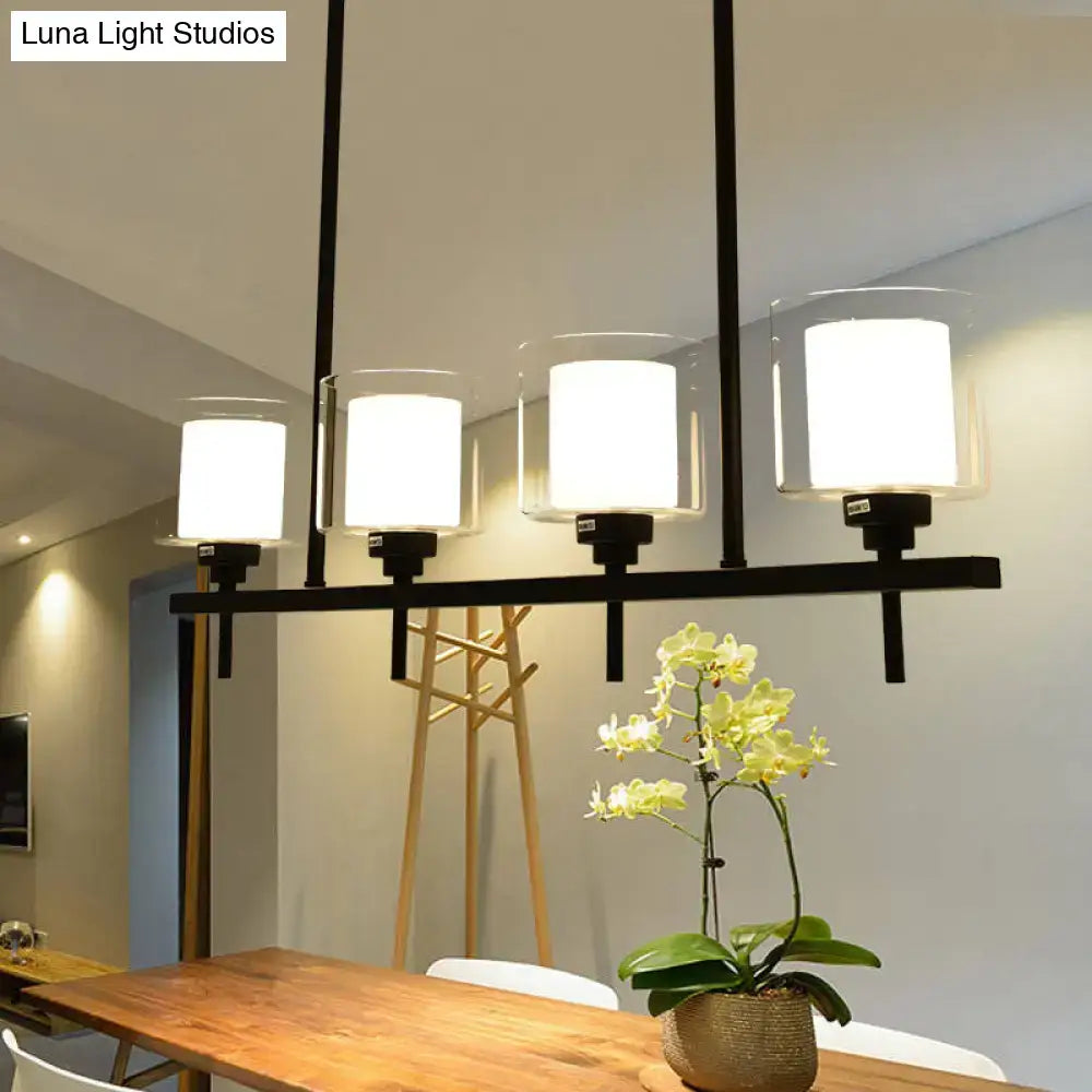 Black Metal Adjustable Glass Four-Light Dining Chandelier