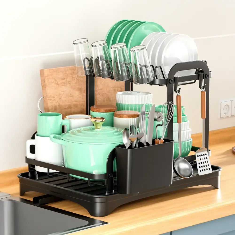 Black Metal Double Dish Rack