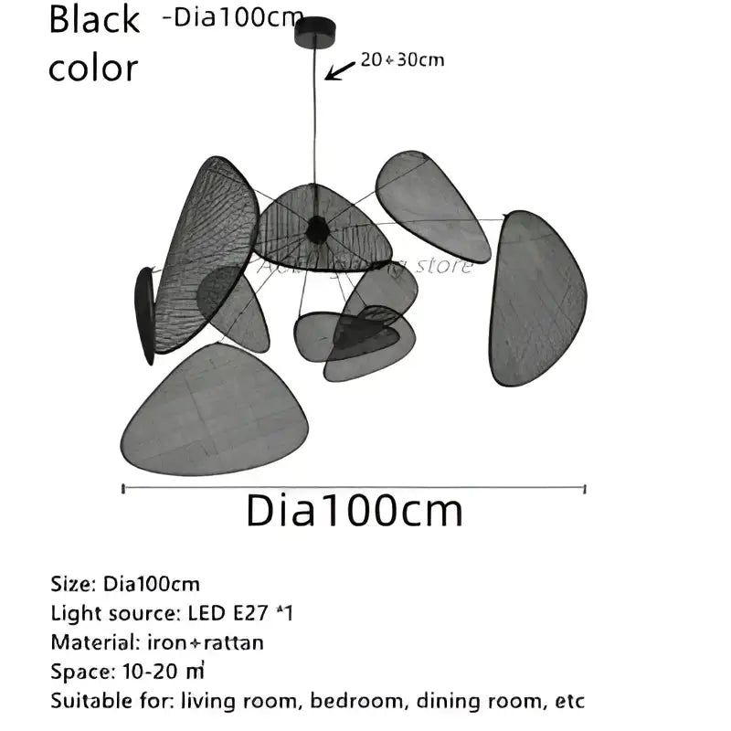 Black Rattan Pendant Light 150cm Mesh
