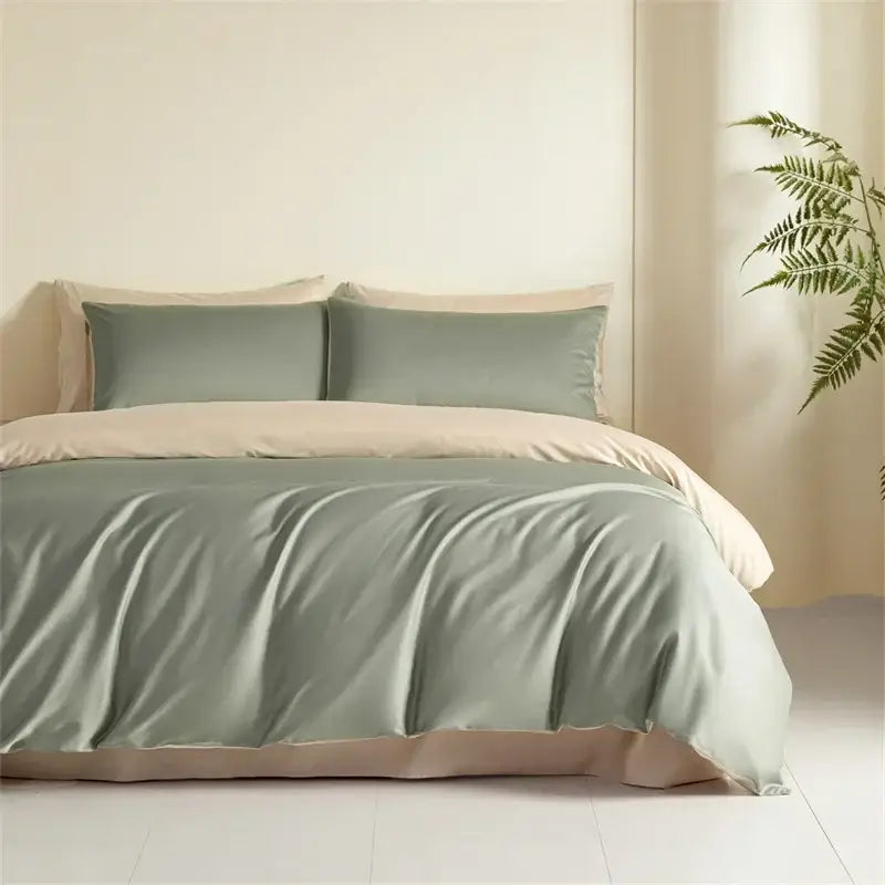 Blue Beige Egyptian Cotton Queen Bedding Set