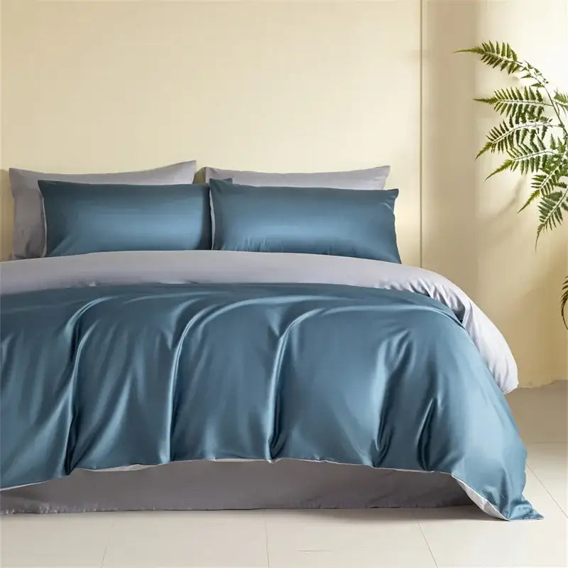 Blue Beige Egyptian Cotton Queen Bedding Set