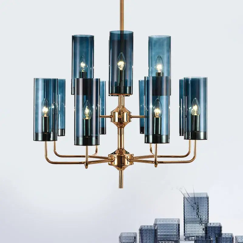 Blue Gold Glass Chandelier