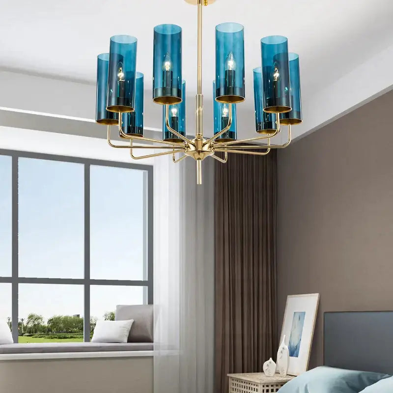 Blue Gold Glass Chandelier