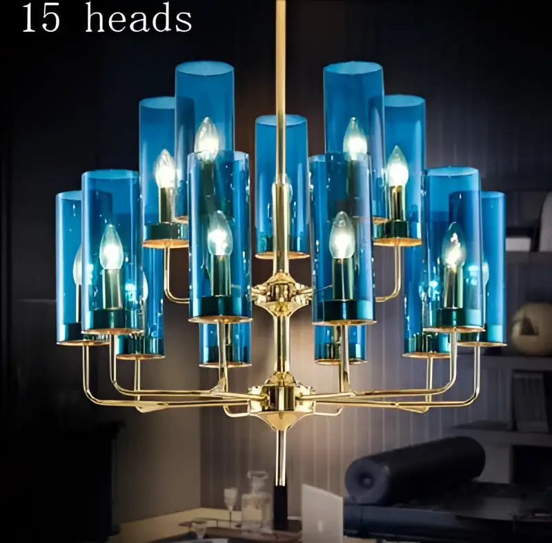 Blue Gold Glass Chandelier