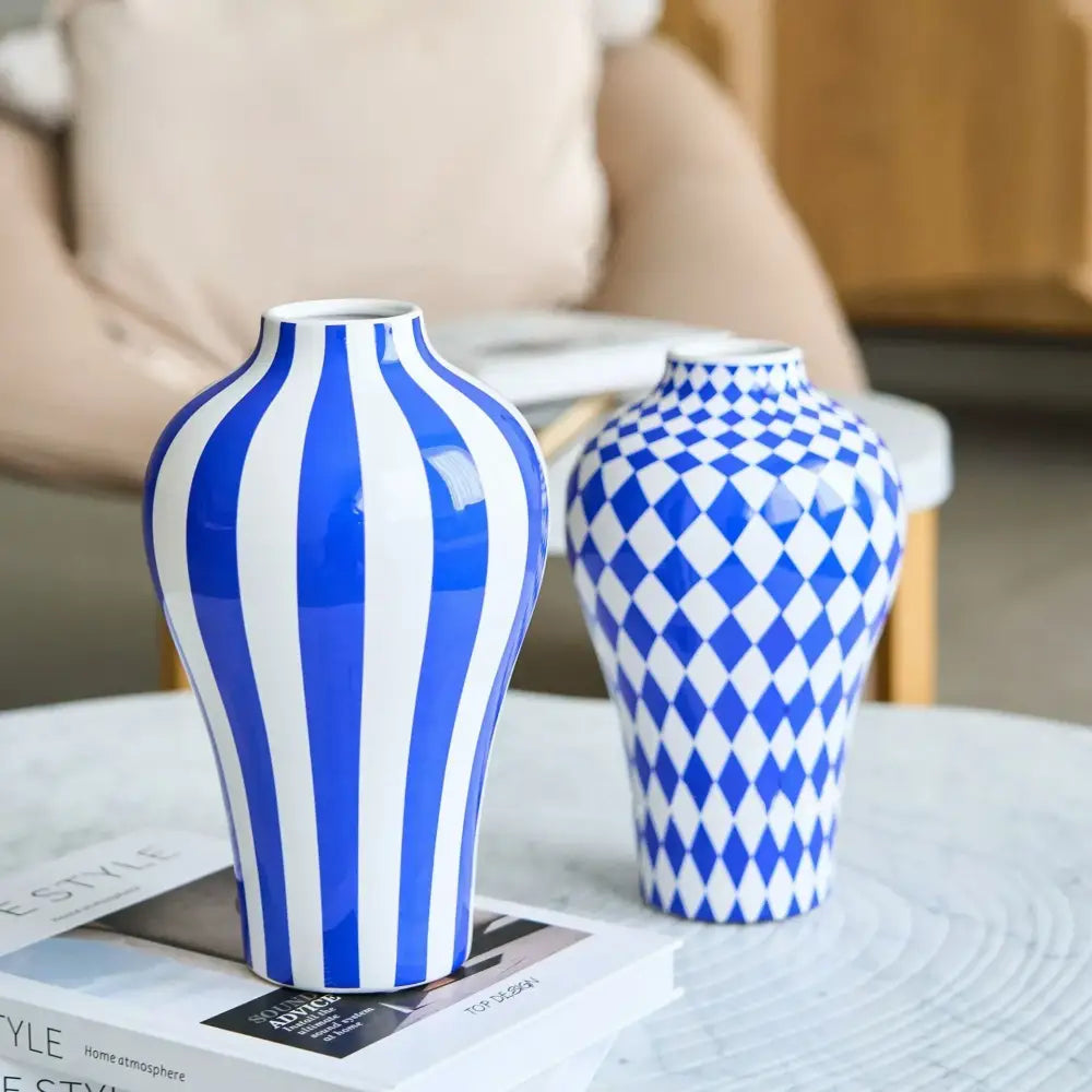 Blue Quilted Ceramic Vase