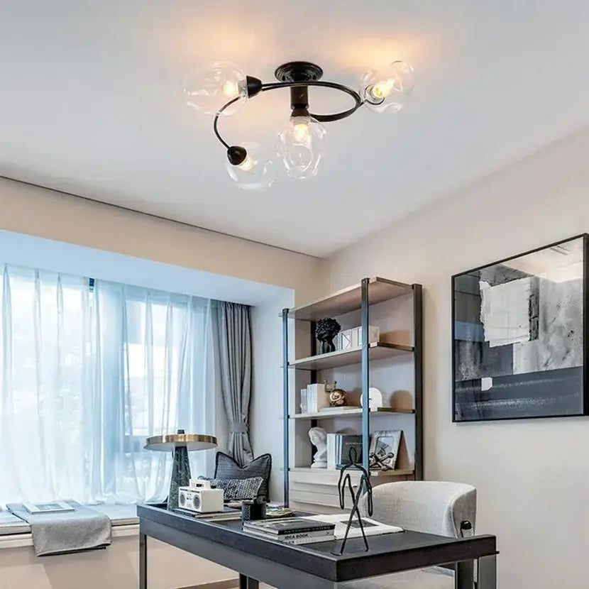 Blue Glass Brass Chandelier