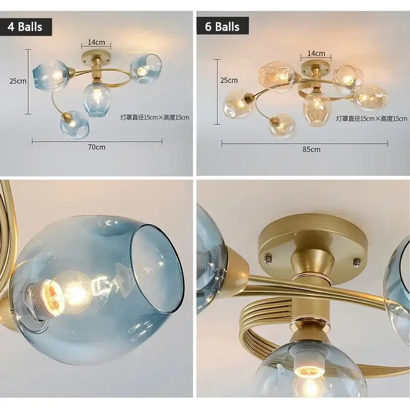 Blue Glass Brass Chandelier