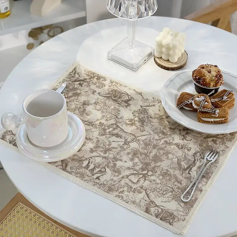 Blue Toile Cotton Linen Mat