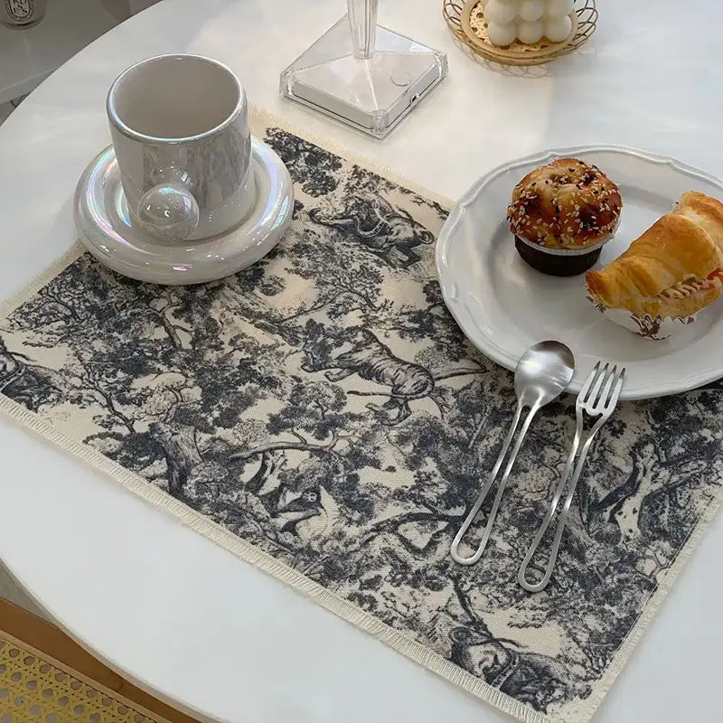 Blue Toile Cotton Linen Mat