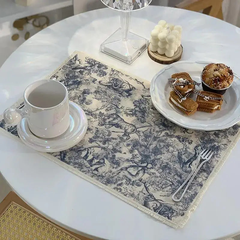 Blue Toile Cotton Linen Mat