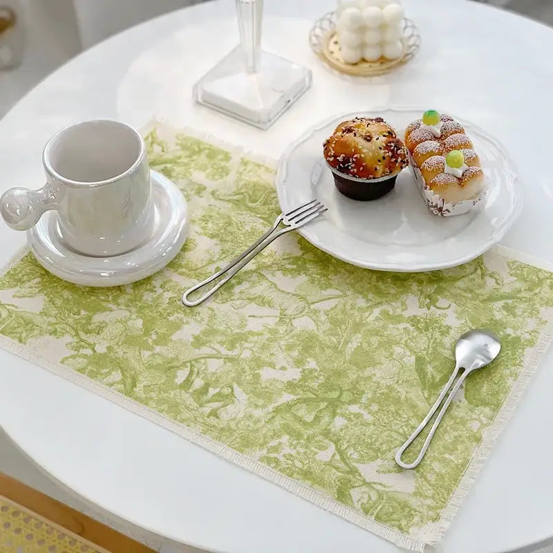 Blue Toile Cotton Linen Mat