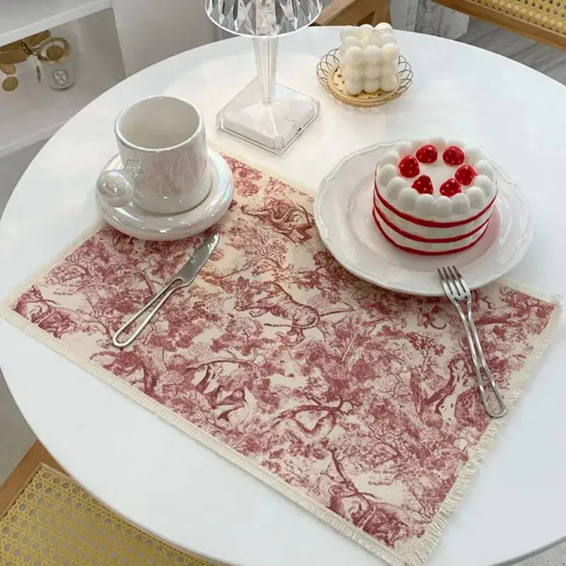 Blue Toile Cotton Linen Mat