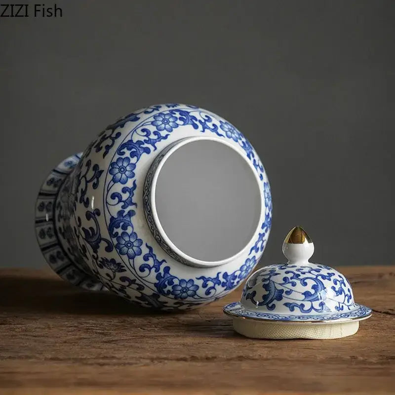 Blue Porcelain Gold Jar Decor