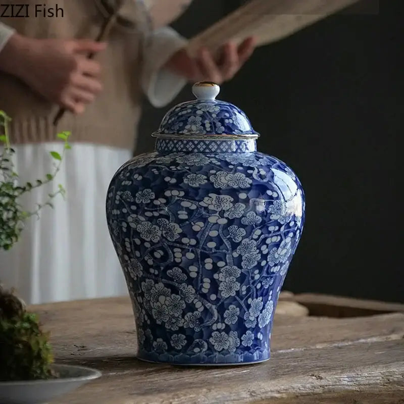 Blue Porcelain Gold Jar Decor