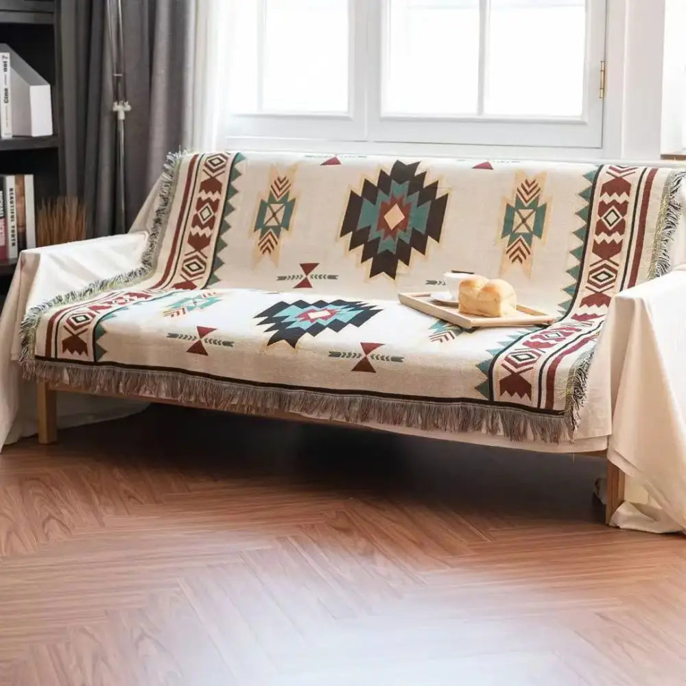 Beige Geometric Sofa Blanket