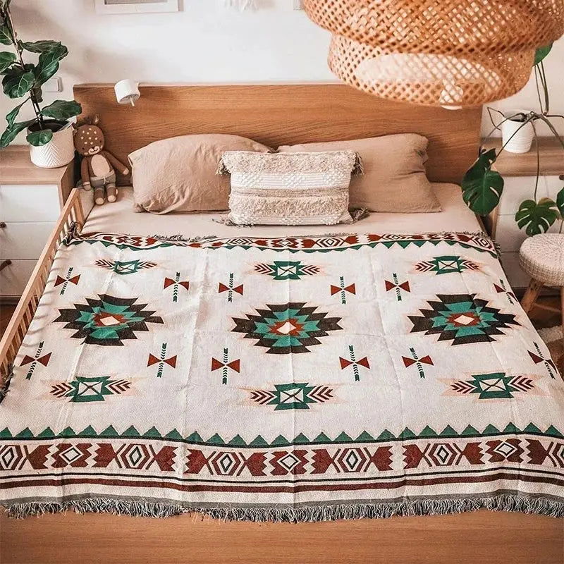 Beige Geometric Sofa Blanket