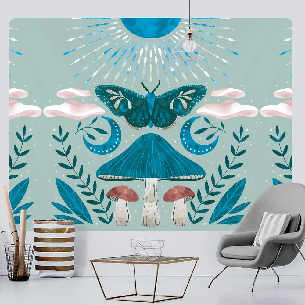 Pink Moth Mushroom Tapestry