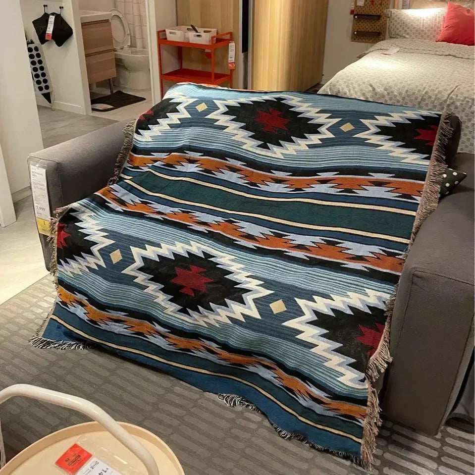 Red Blue Geometric Knit Throw