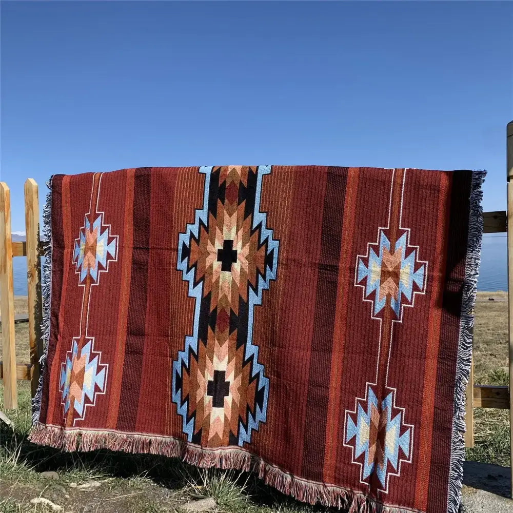 Red Blue Geometric Knit Throw