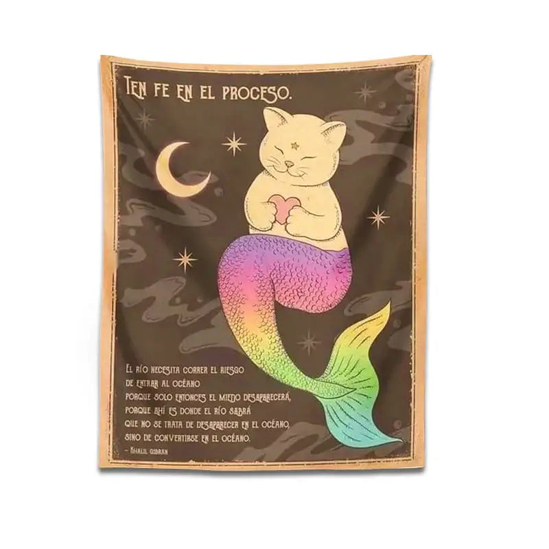 Rainbow Mermaid Cat Tapestry
