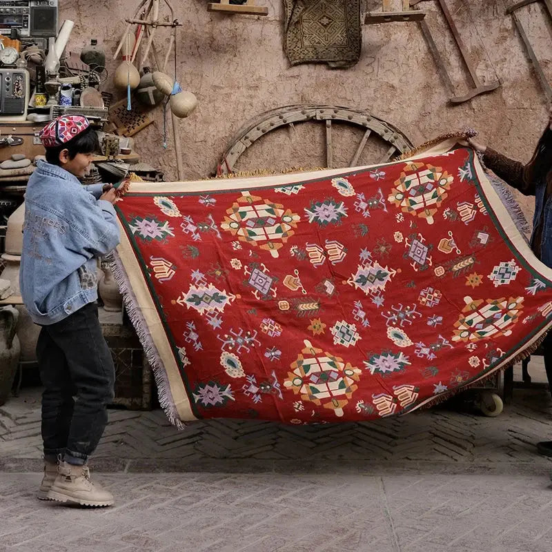 Red Cotton Knitted Blanket