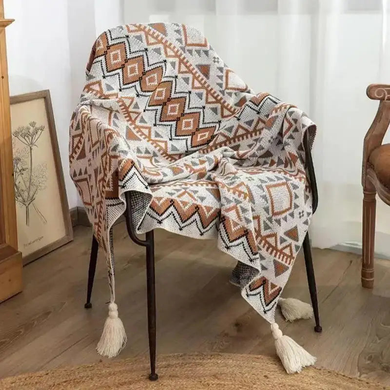 Beige Boho Knit Throw