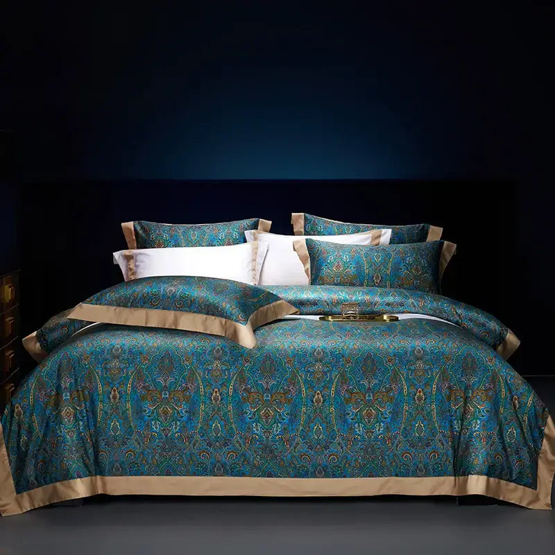 Teal Gold Paisley Bedding Set