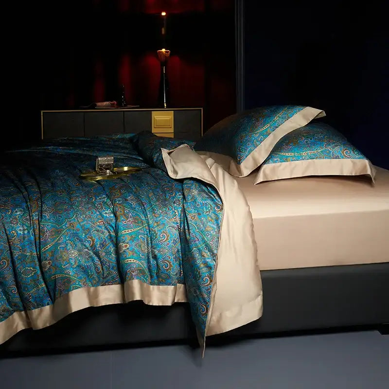 Teal Gold Paisley Bedding Set