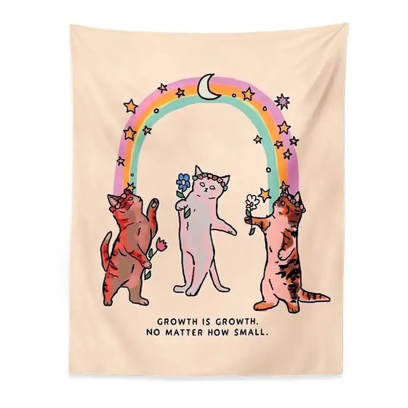 Beige Floral Cat Tapestry