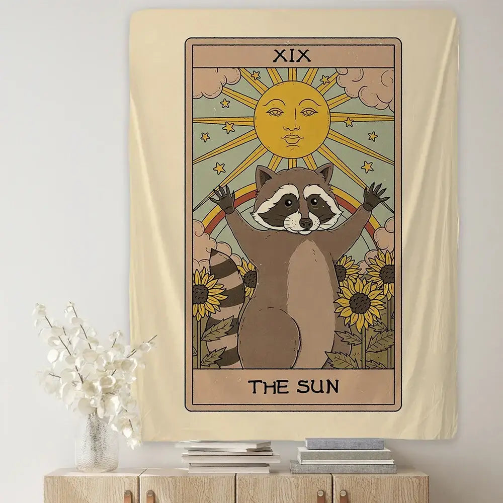 Beige Raccoon Tarot Tapestry