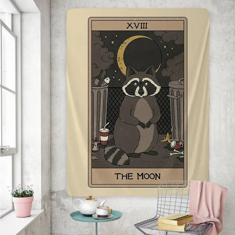Beige Raccoon Tarot Tapestry