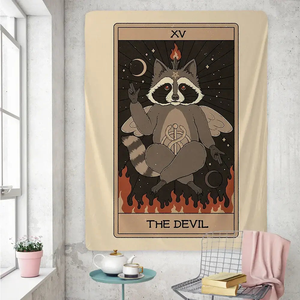 Beige Raccoon Tarot Tapestry