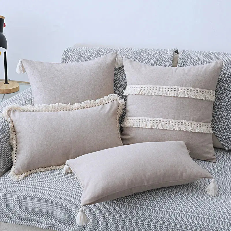 Beige Linen Tassel Covers