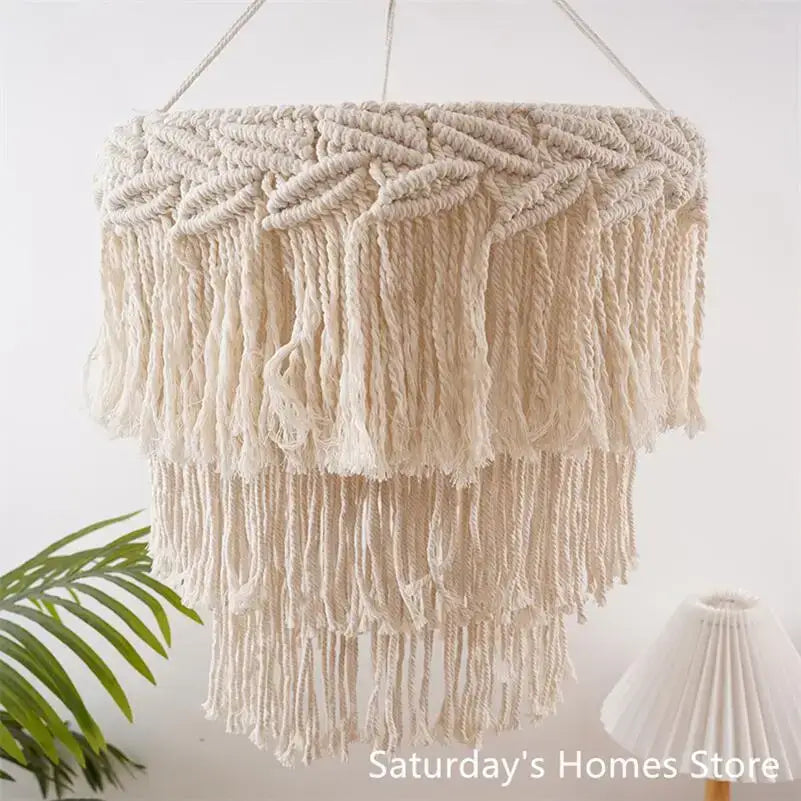 Beige Macrame Pendant Light Cover