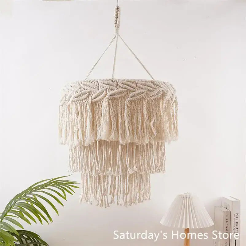 Beige Macrame Pendant Light Cover