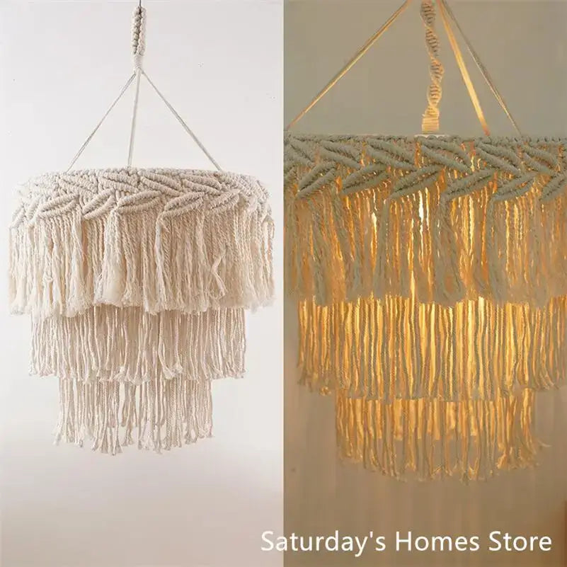 Beige Macrame Pendant Light Cover