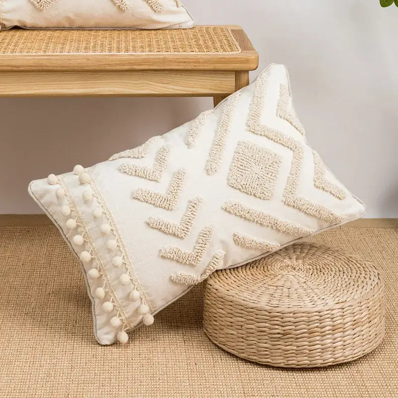 Beige Woven Cushion Cover