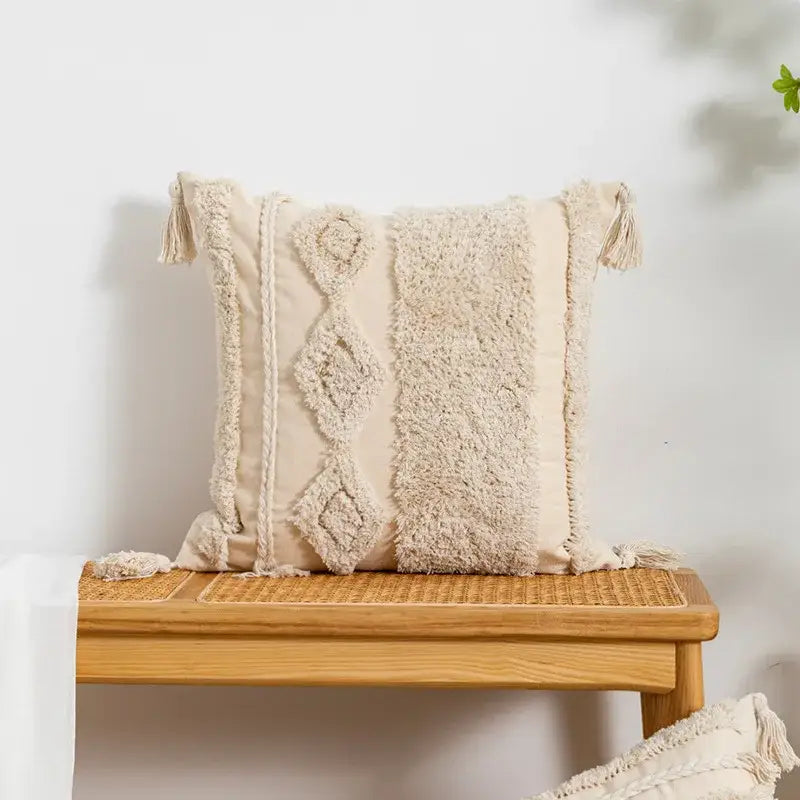Beige Woven Cushion Cover