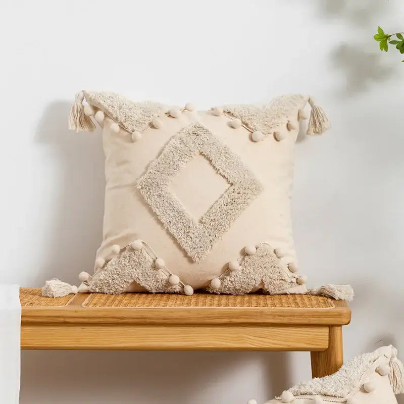 Beige Woven Cushion Cover