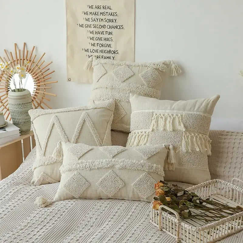Beige White Tufted Covers