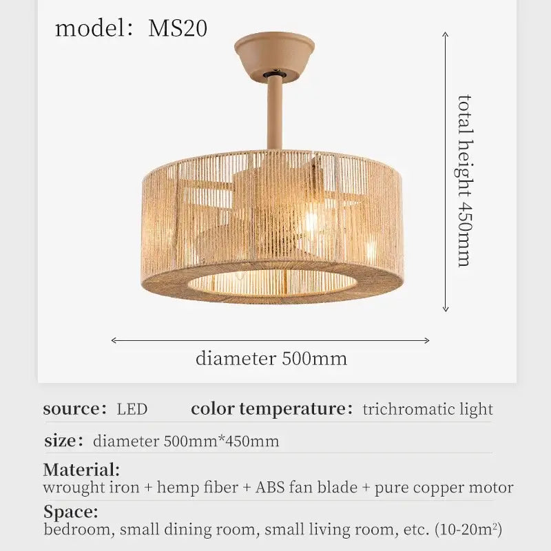 Beige Rattan Ceiling Fan