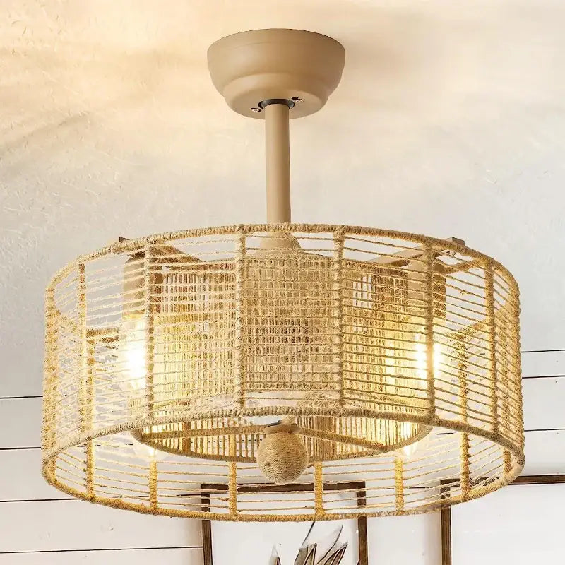 Beige Rattan Ceiling Fan