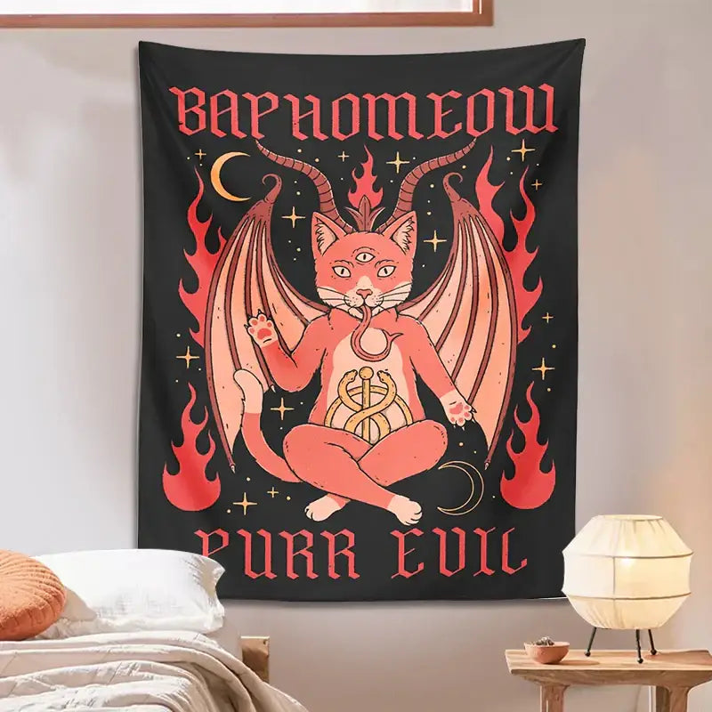 Black Pink Cat Tapestry