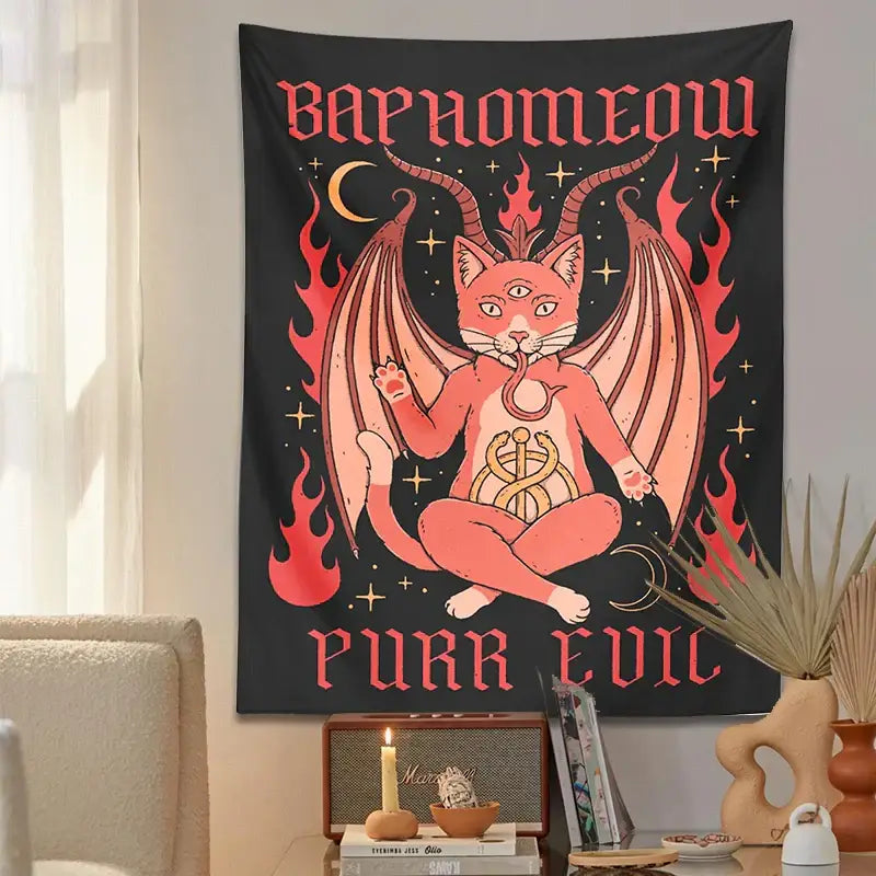 Black Pink Cat Tapestry