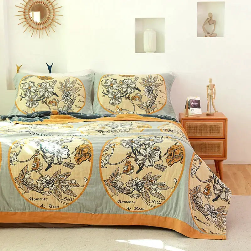 Blue Cream Quilted Sofa Cover