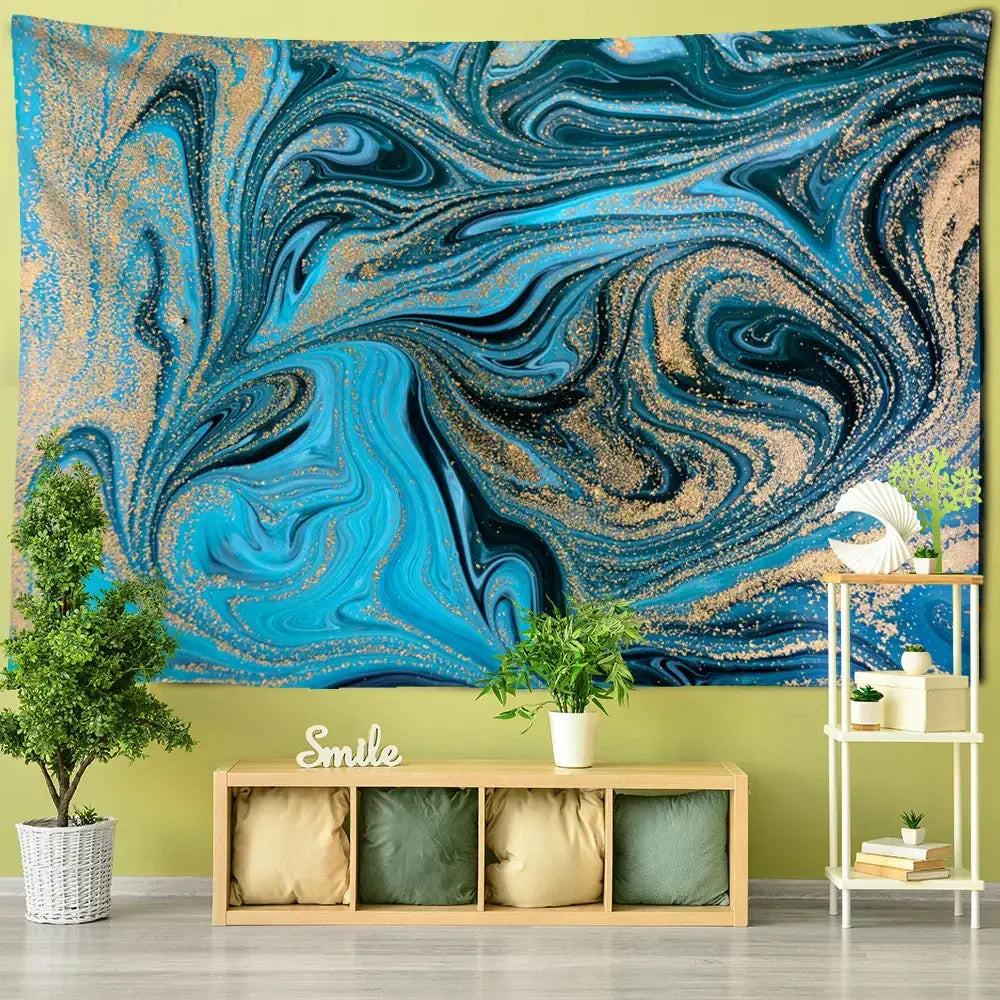 Blue Marbled Tapestry Wall