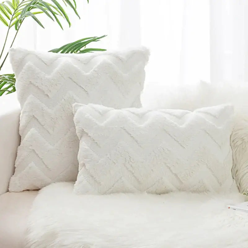 White Faux Fur Chevron Pillow