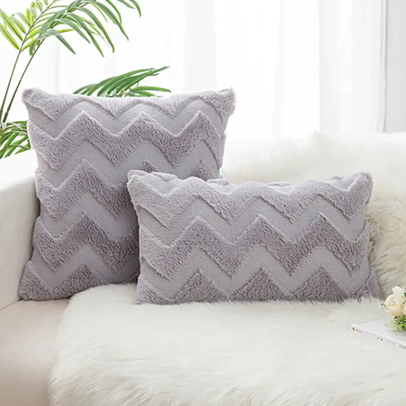 White Faux Fur Chevron Pillow
