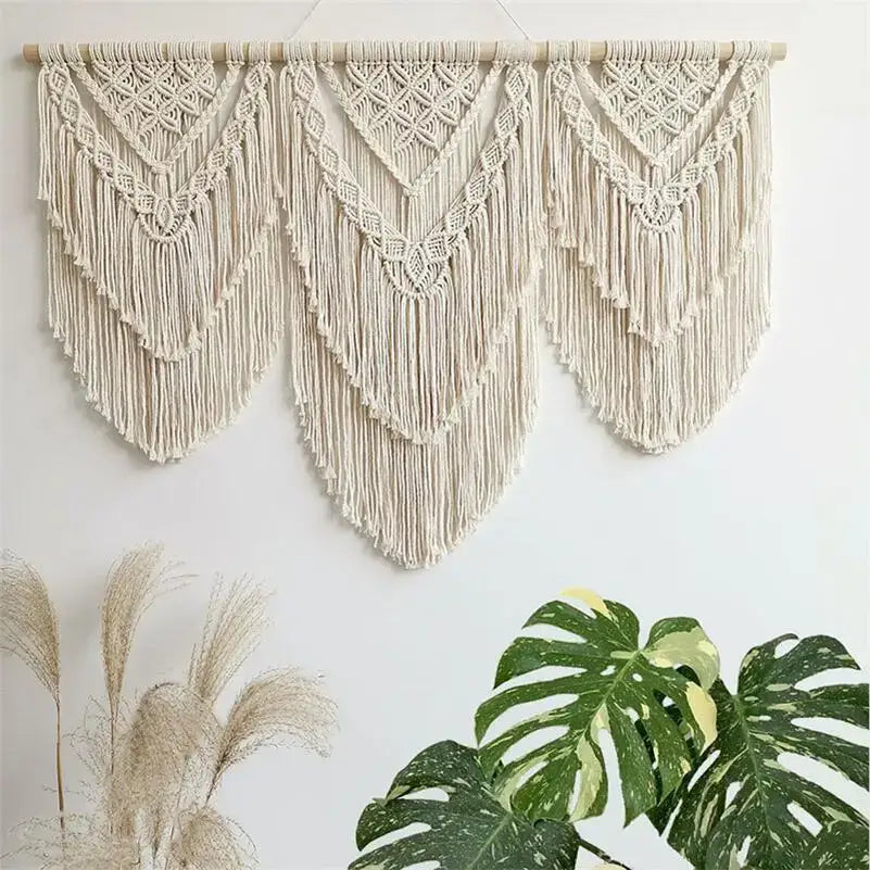 Cream Macrame Wall Hanging 80x130cm Fringe