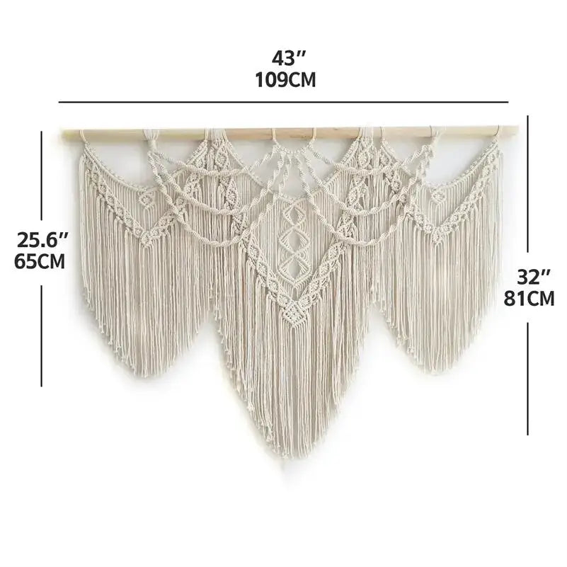 Cream Macrame Wall Hanging 80x130cm Fringe